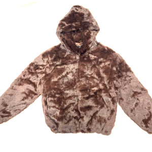 Kashani Dark Brown Rabbit Fur Hooded Bomber Jacket - Dudes Boutique