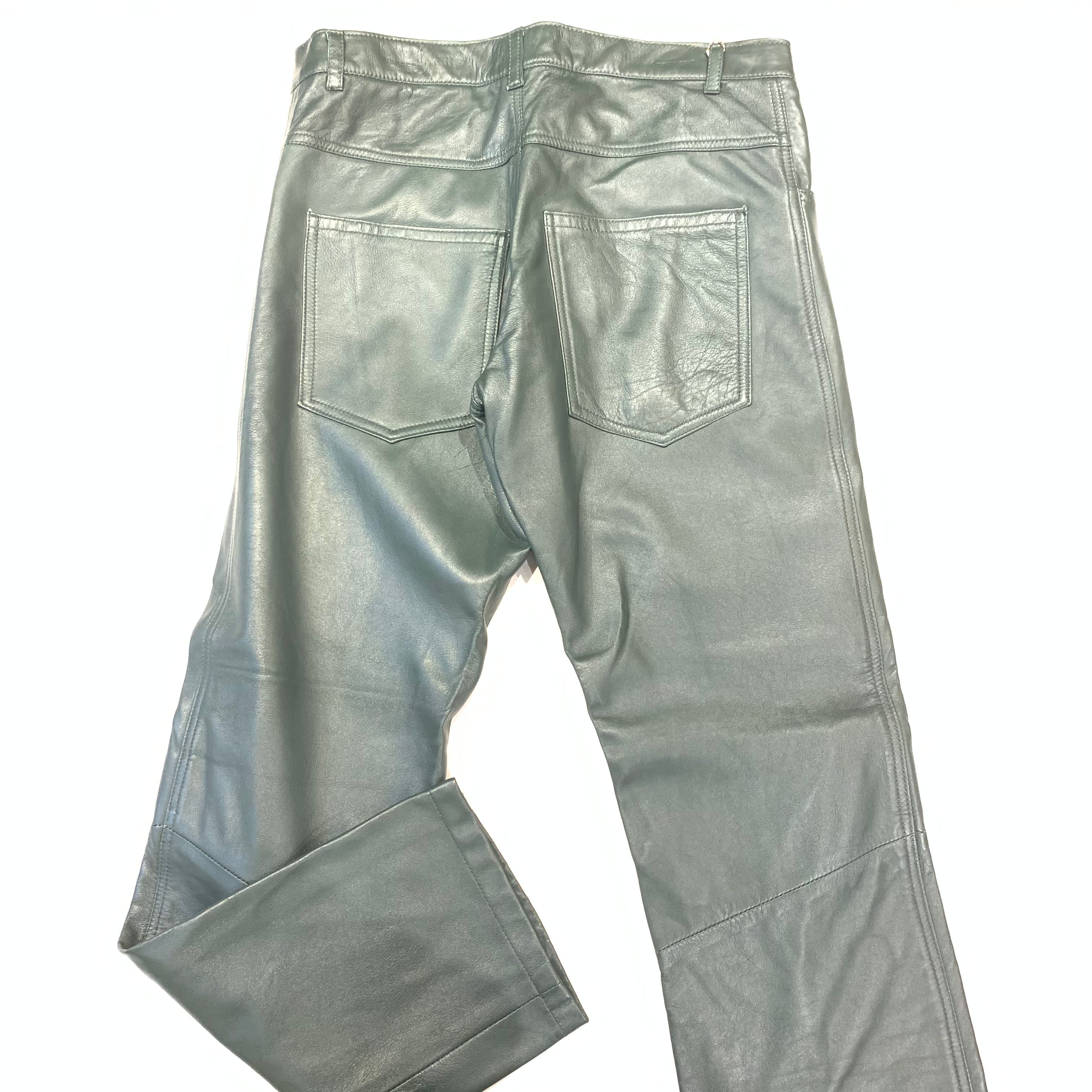 Kashani Men's Olive Green Lambskin Straight Cut Leather Pants