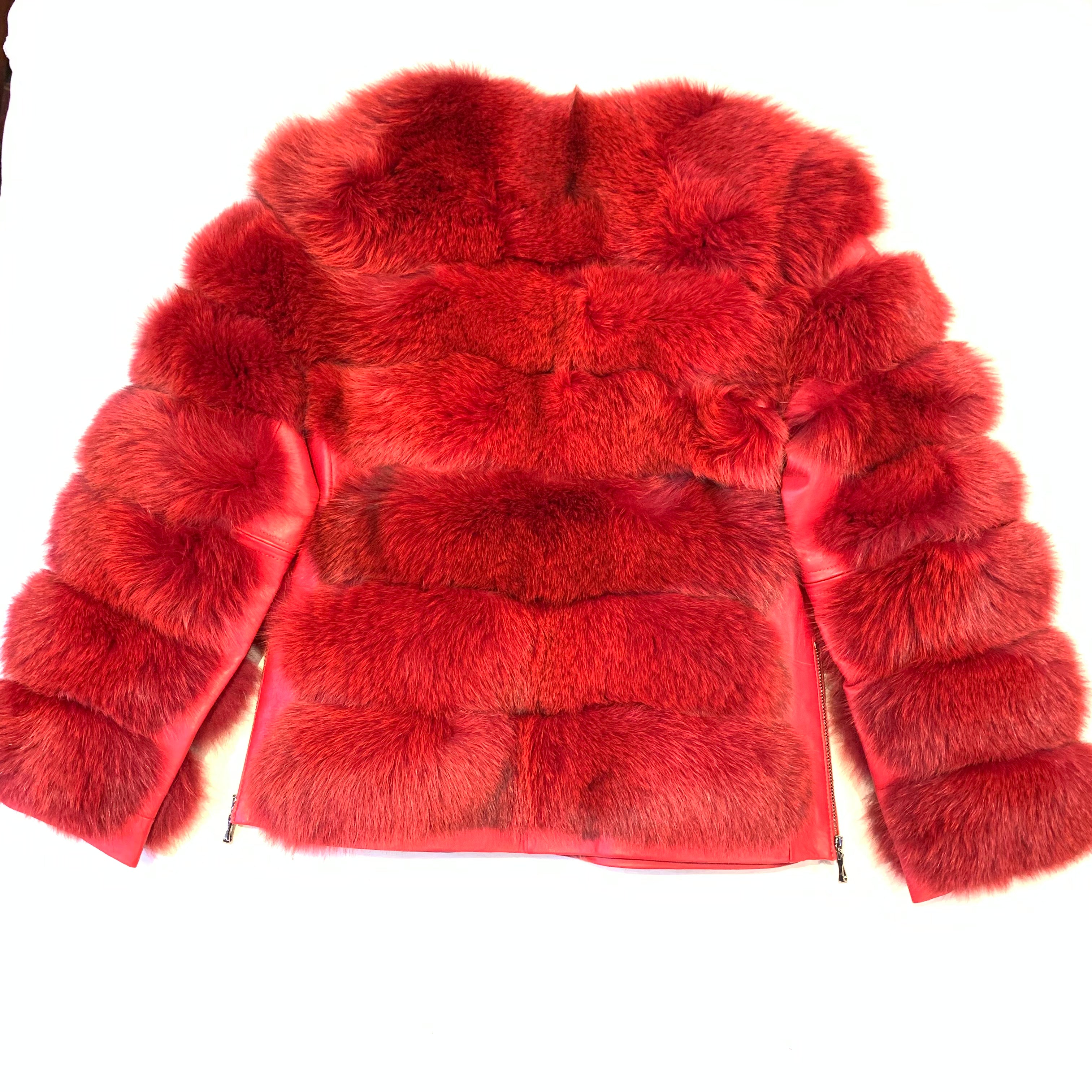 Kashani Ladies Red Fox Fur Removable Sleeve Fur Coat - Dudes Boutique