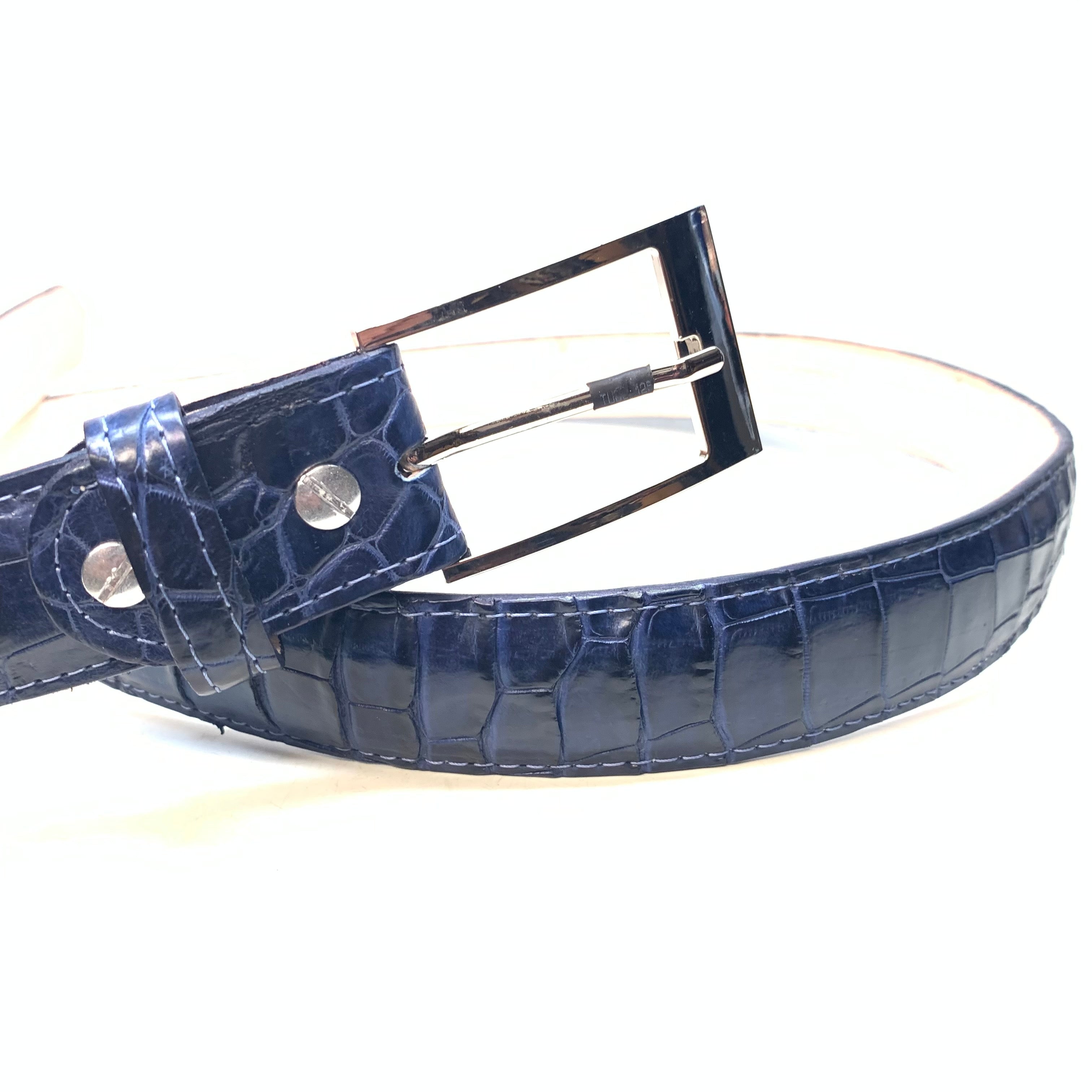 Kashani Navy Alligator Body Belt - Dudes Boutique