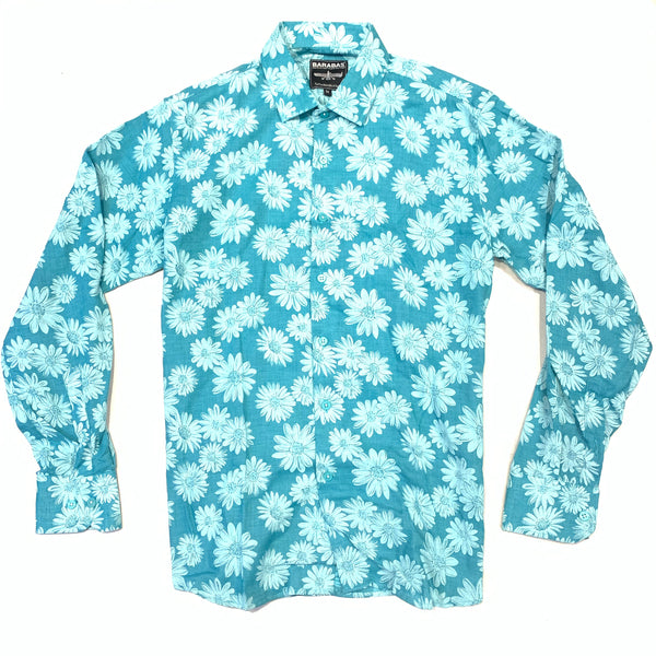 Barabas Turquoise Sunflower Linen Button Up Shirt - Dudes Boutique