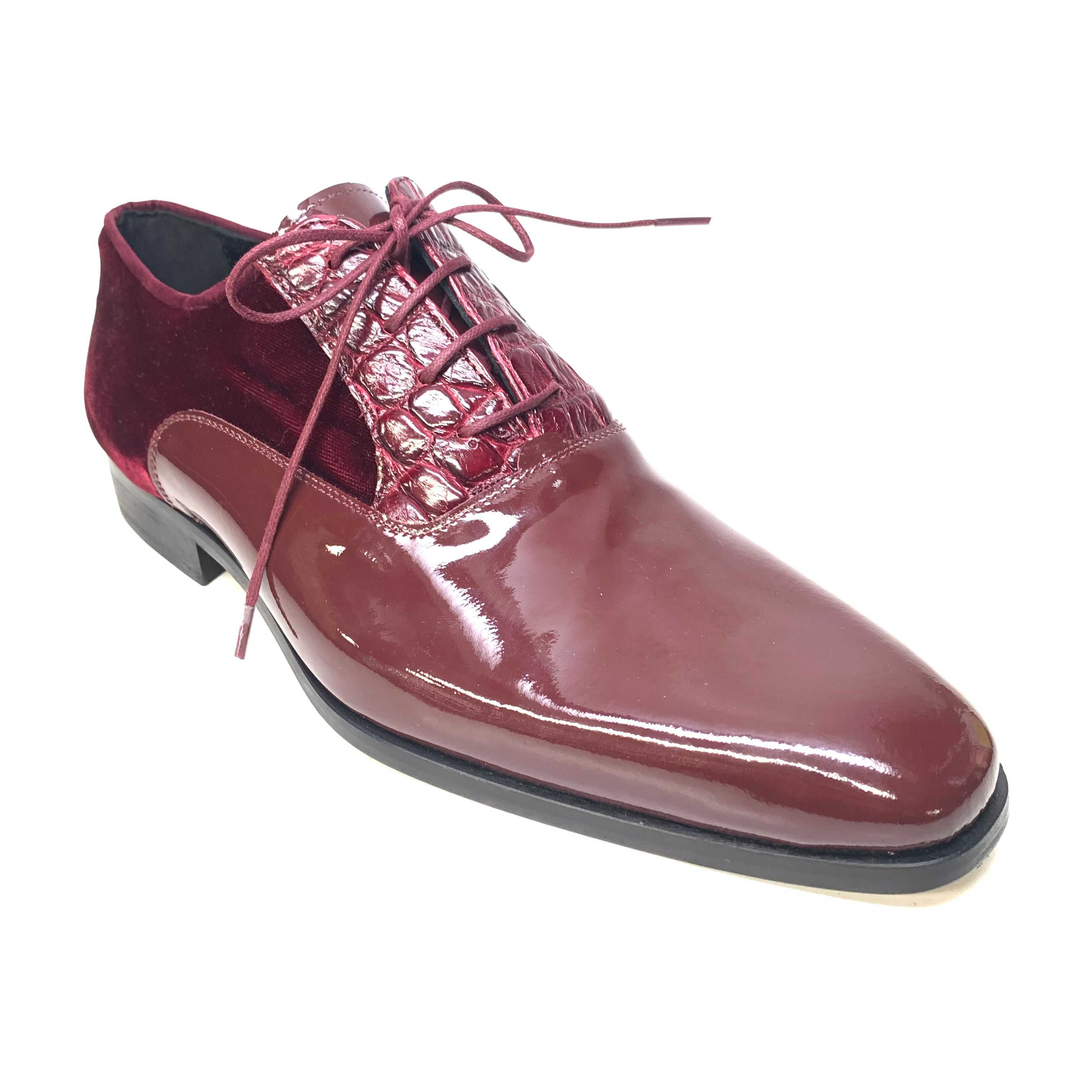 Mauri 4993/2 Ruby Red Crocodile/Velvet/Patent Leather Dress Shoes - Dudes Boutique