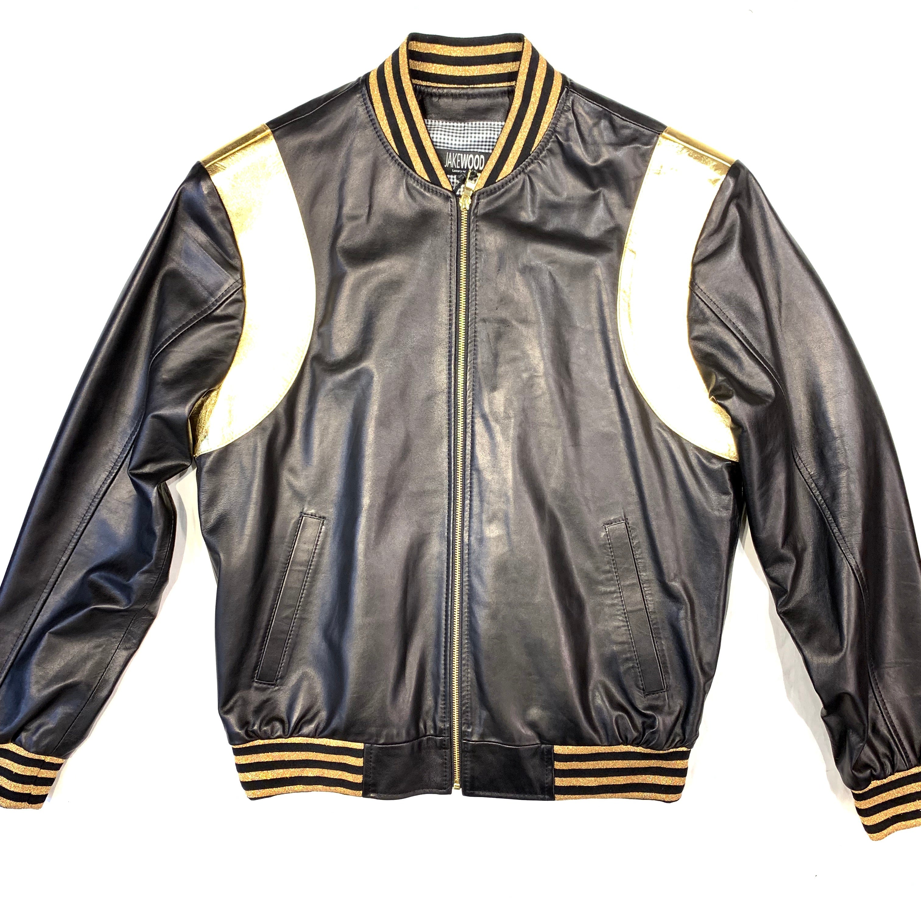 Kashani Black Gold Lambskin MA-1 Bomber Jacket - Dudes Boutique