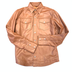 Kashani Men's Cognac Lambskin Button-Up Shirt - Dudes Boutique