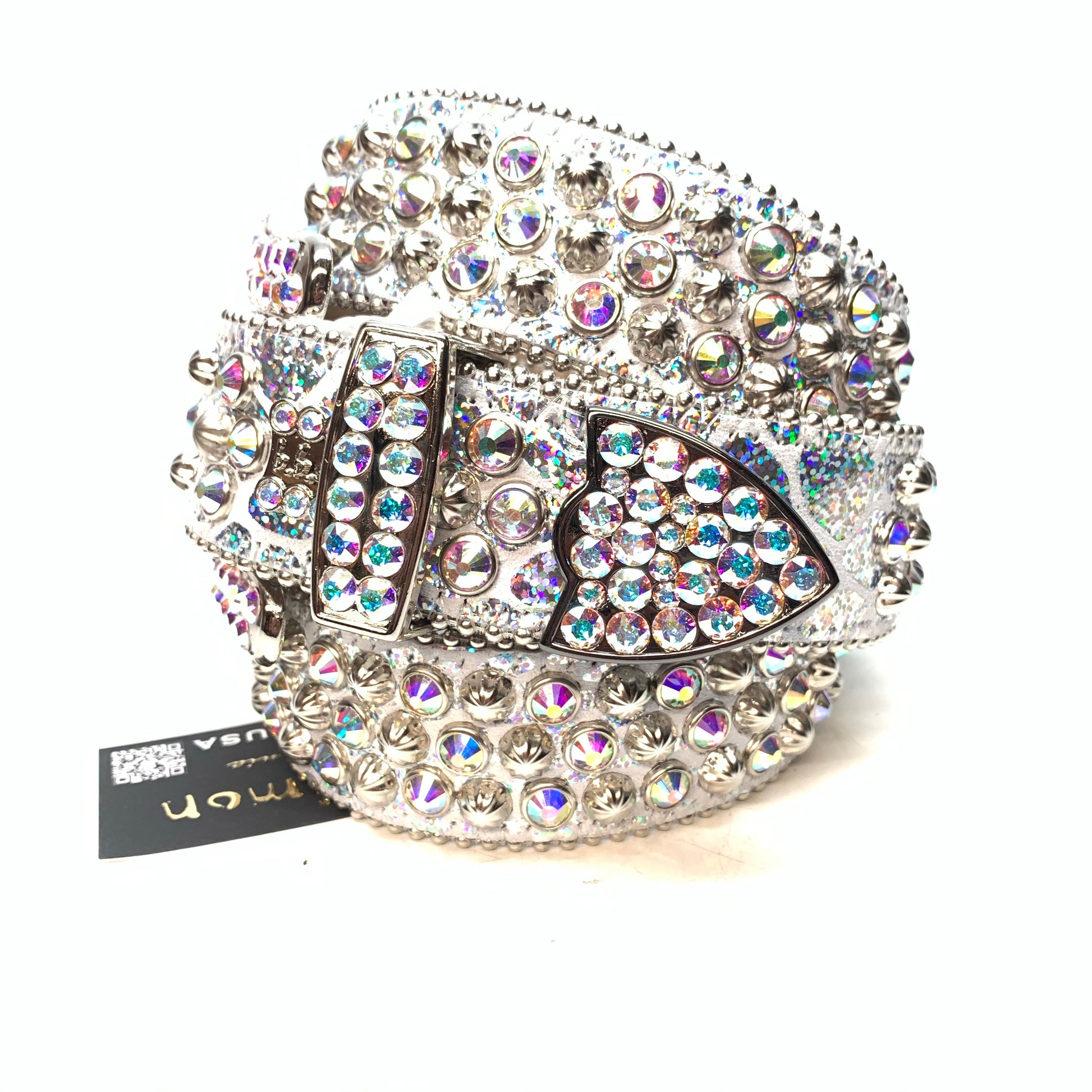 b.b. Simon 'Chrome Milk' Studded Crystal Belt - Dudes Boutique