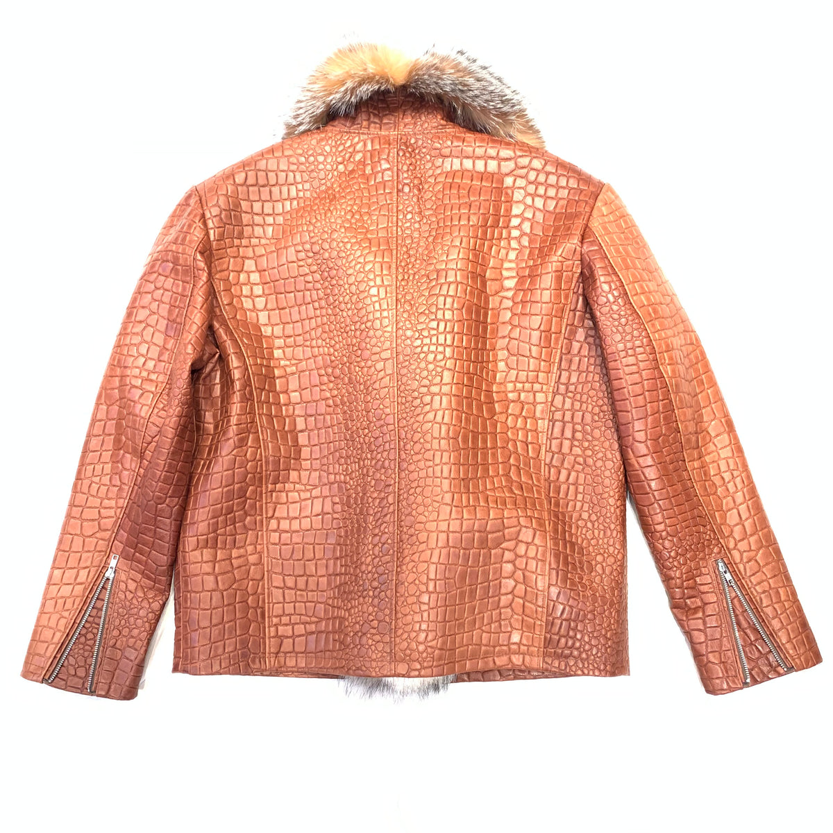 Kashani Men's Cognac Gator Embossed Fox Collar Biker Jacket - Dudes Boutique
