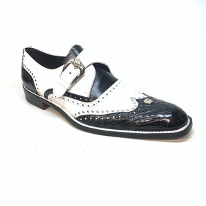 Mauri 3051 Black White Alligator Studded Monk Strap Dress Shoes - Dudes Boutique