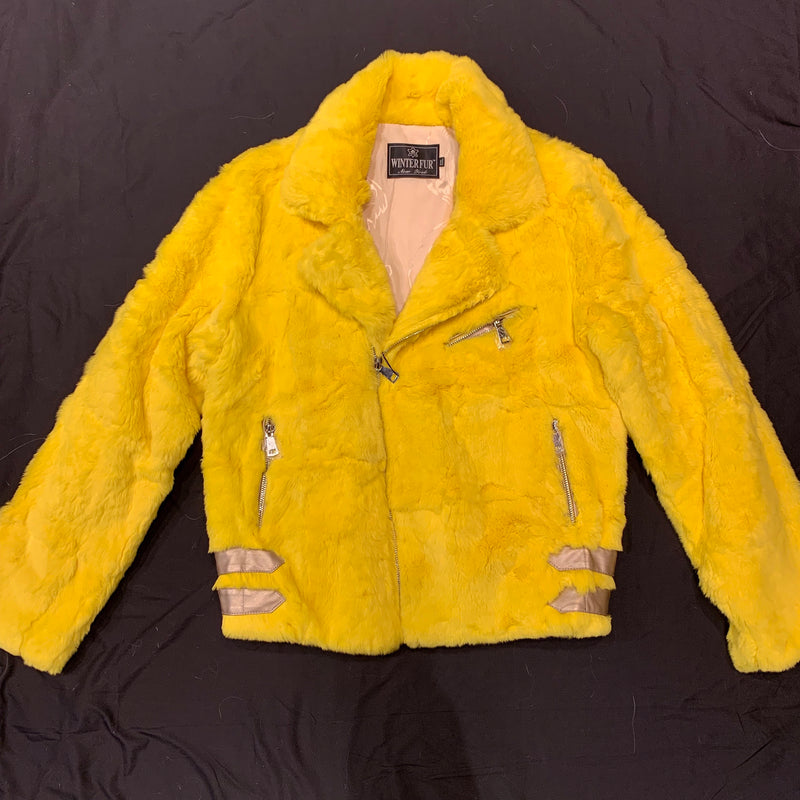 Kashani Canary Yellow Rabbit Biker Jacket - Dudes Boutique