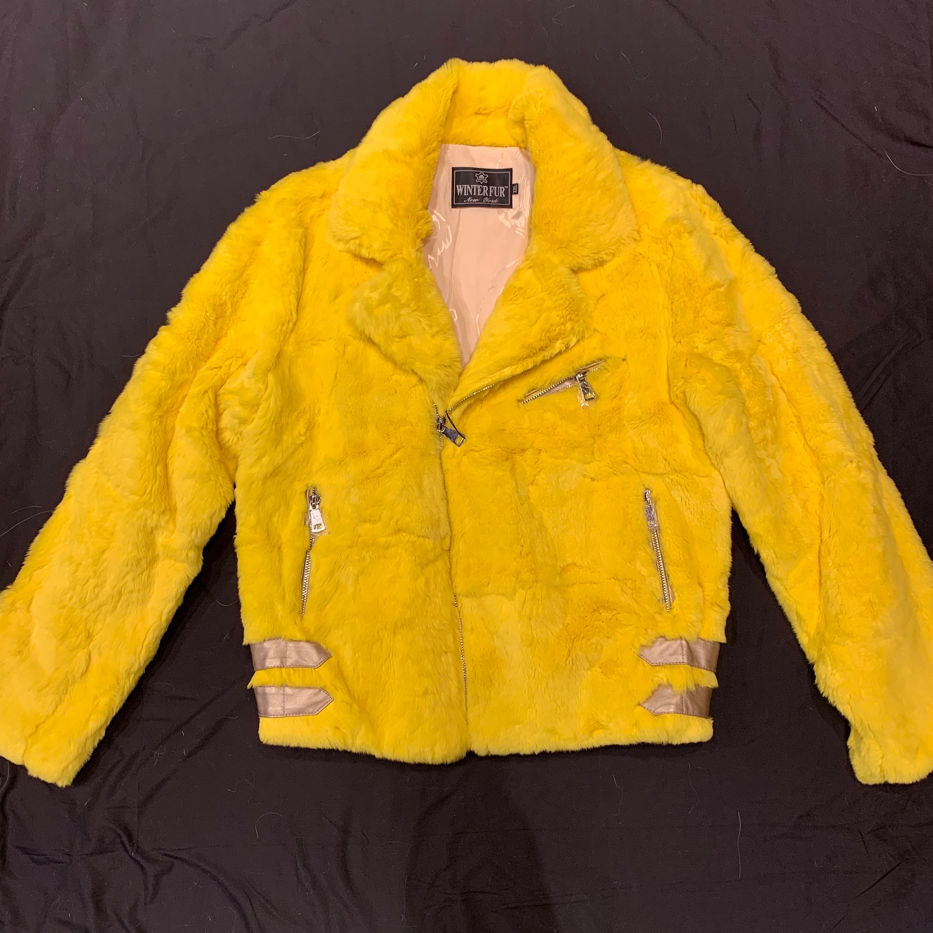 Kashani Canary Yellow Rabbit Biker Jacket - Dudes Boutique