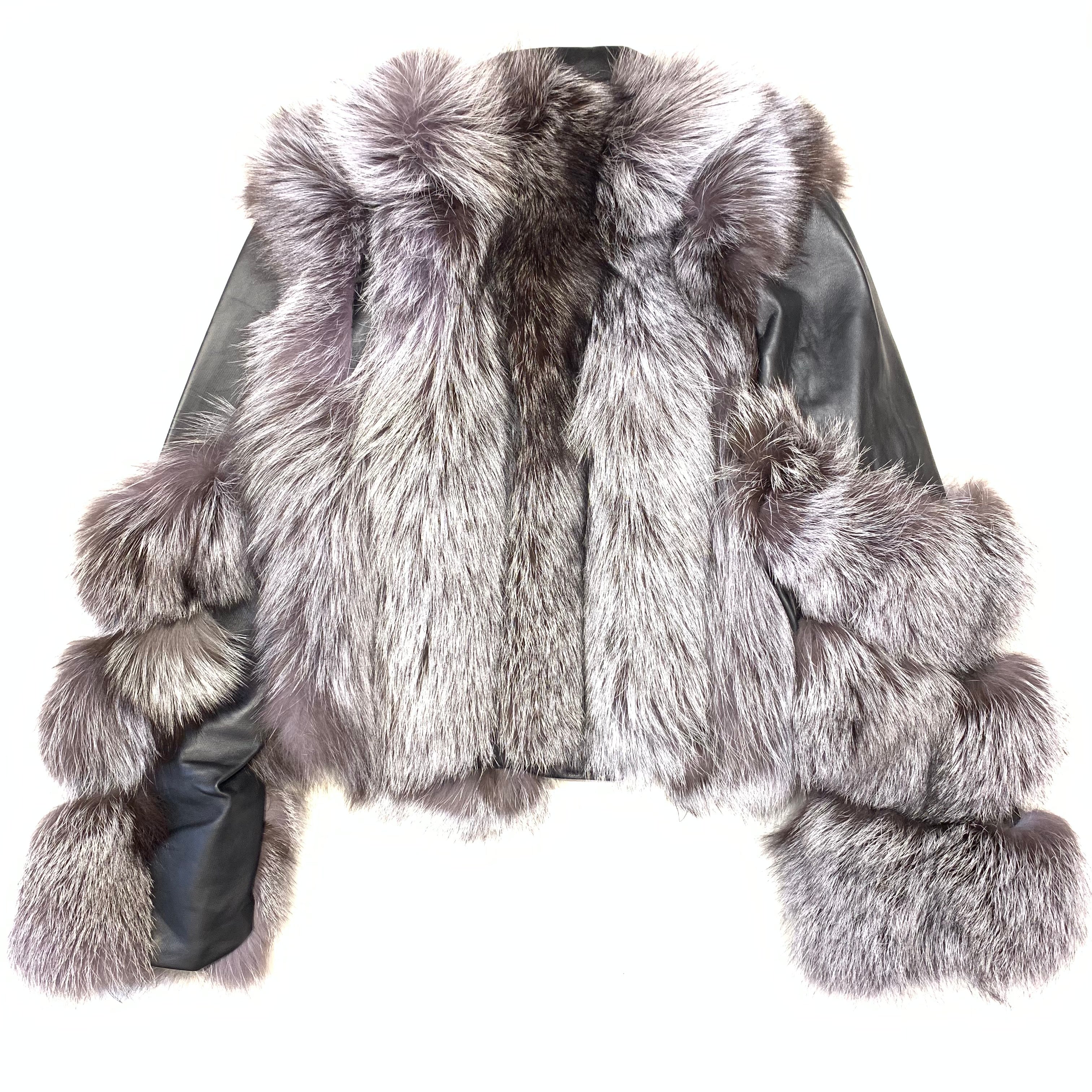 Volare Silver Fox Fur Biker Jacket - Dudes Boutique