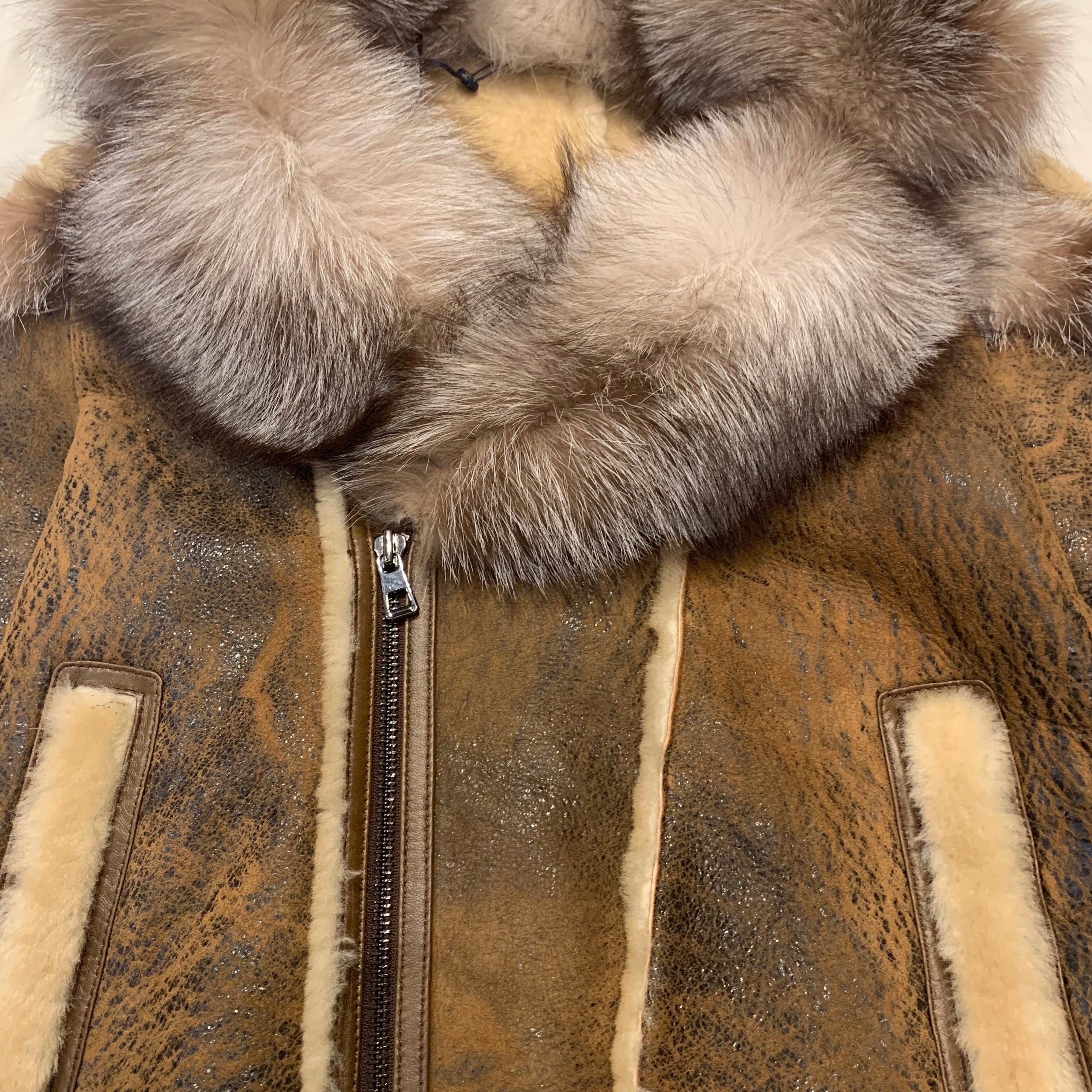 Barya NewYork Caramel Oversized Fox Collar Biker Shearling Coat - Dudes Boutique