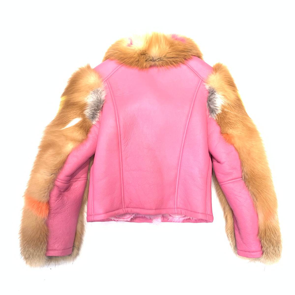 Kashani Women's Pink Shearling Fox Fur Sleeve Biker Jacket - Dudes Boutique
