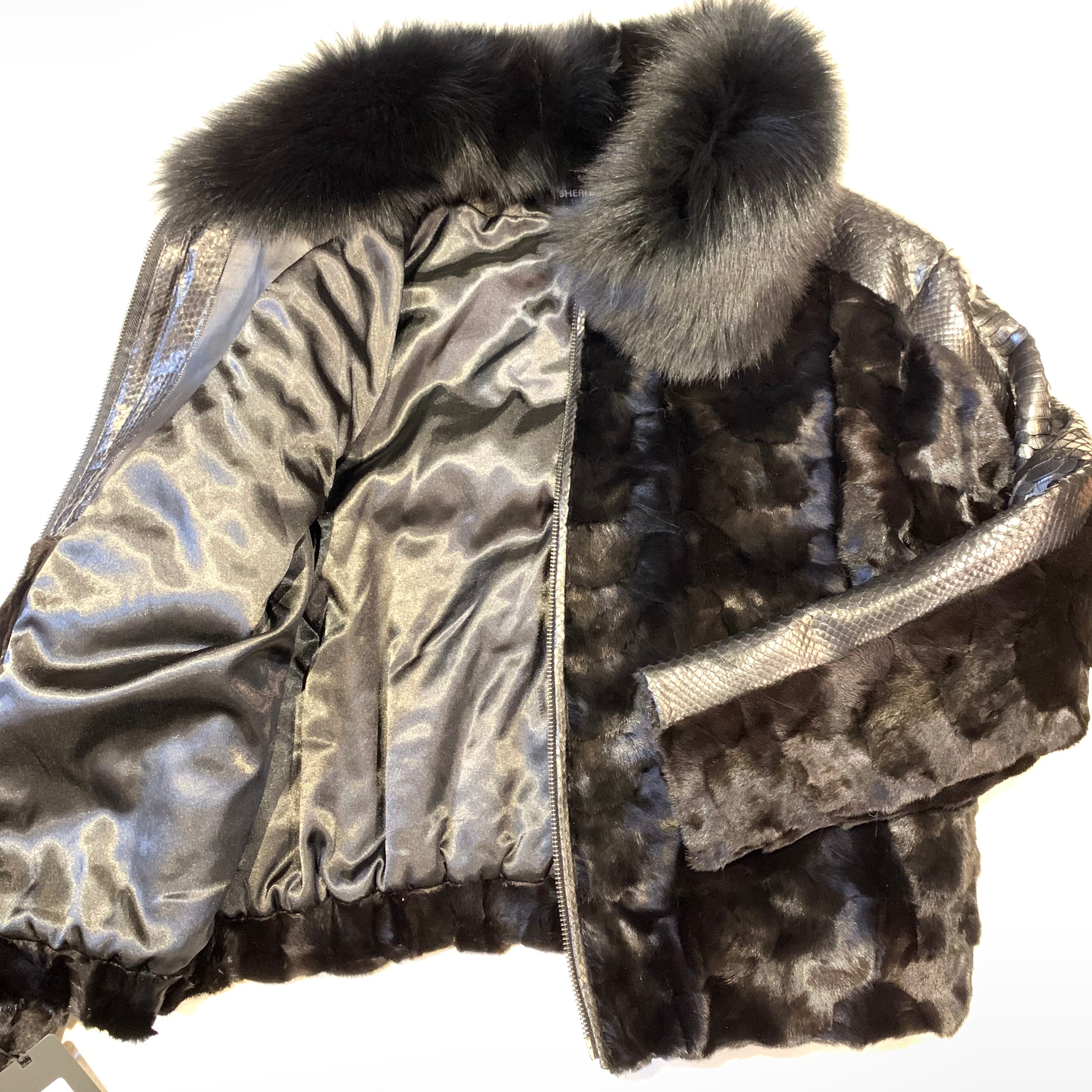 Kashani Black Natural Python Silver Fox Mink Fur Coat - Dudes Boutique