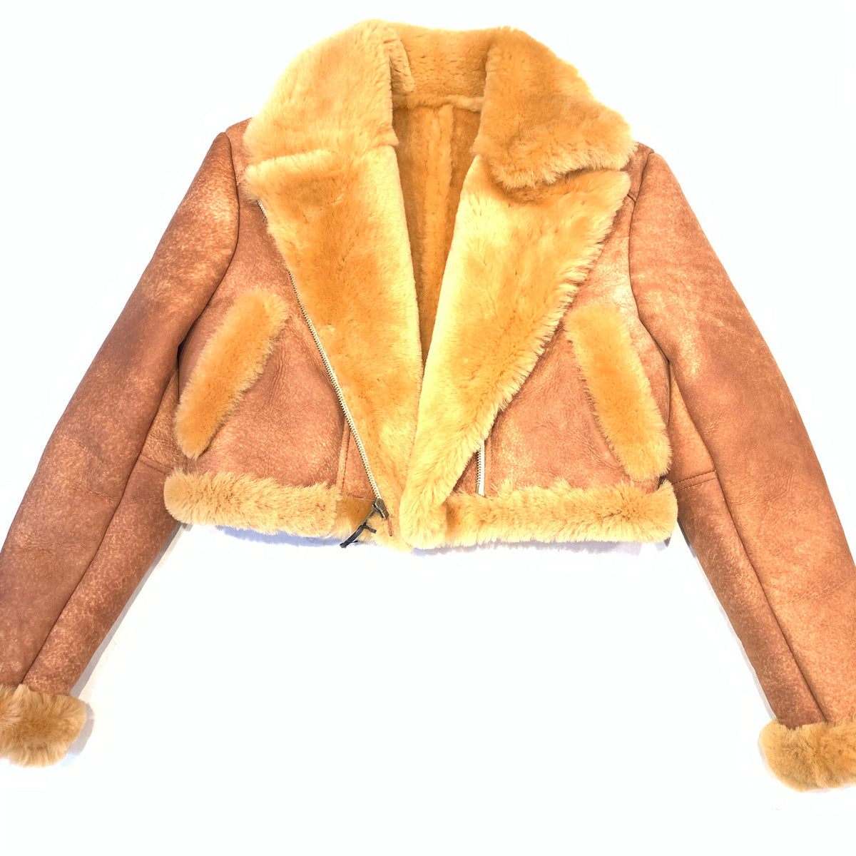 Kashani ladies whisky cropped shearling biker jacket
