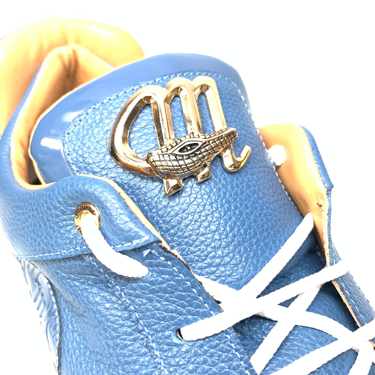 Mauri '8412' Caribbean Blue Alligator/Suede/Patent Leather Low Top Sneaker - Dudes Boutique
