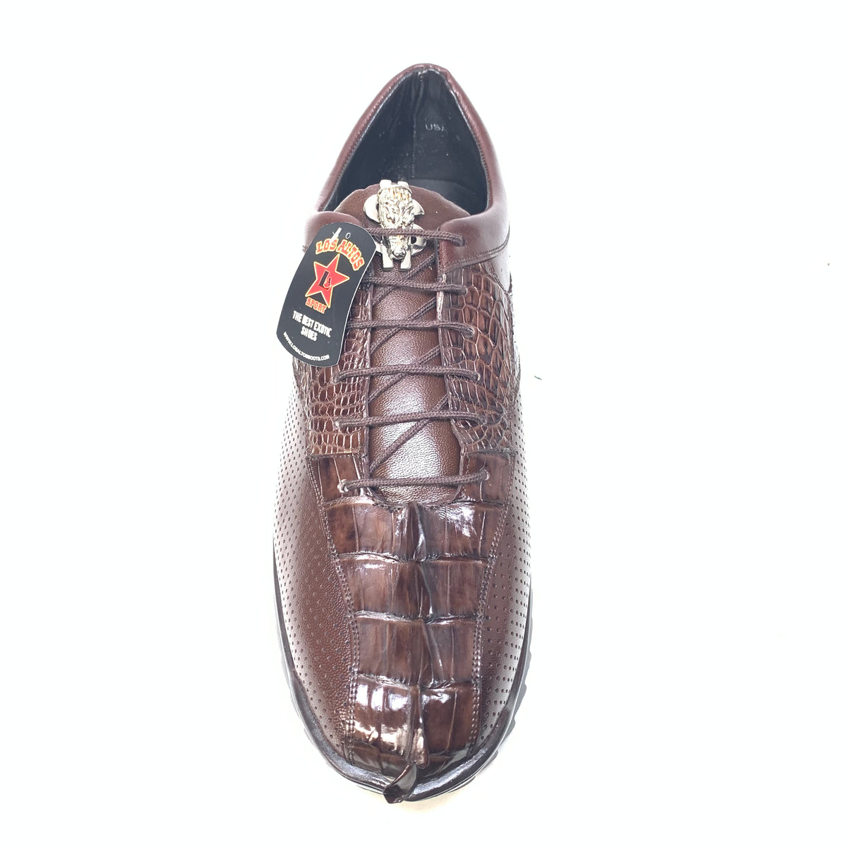 Los Altos Brown Perforated Crocodile Tail Sneakers - Dudes Boutique