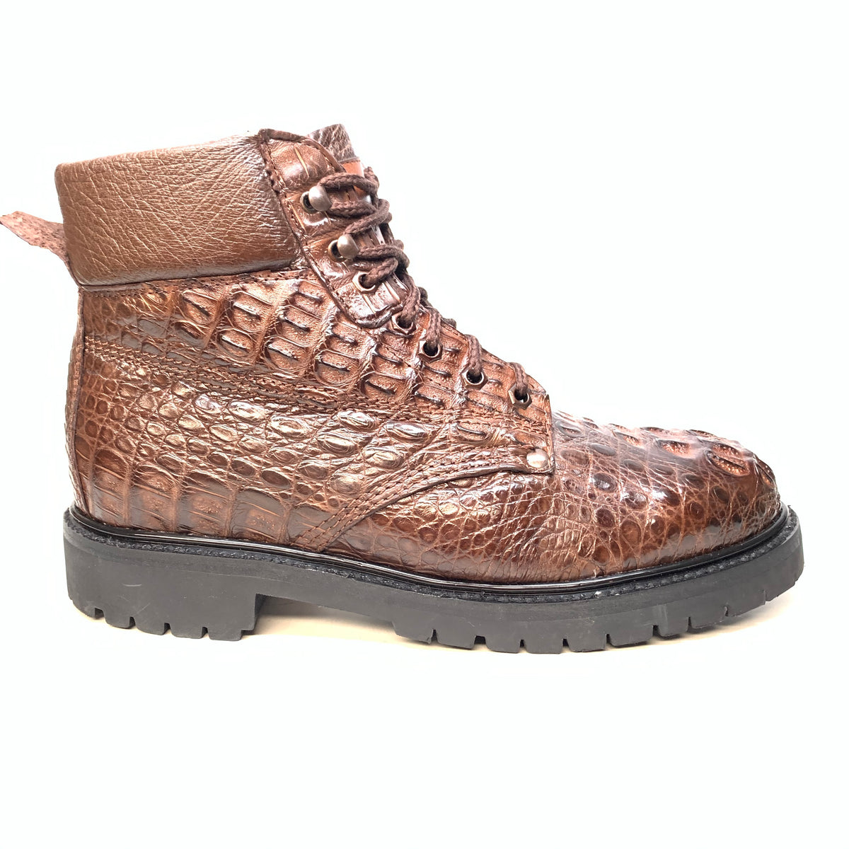 Vestigium Chocolate Brown Hornback Crocodile Combat Boots - Dudes Boutique
