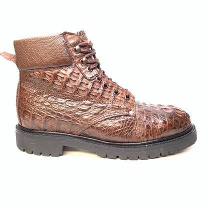 Vestigium Chocolate Brown Hornback Crocodile Combat Boots - Dudes Boutique