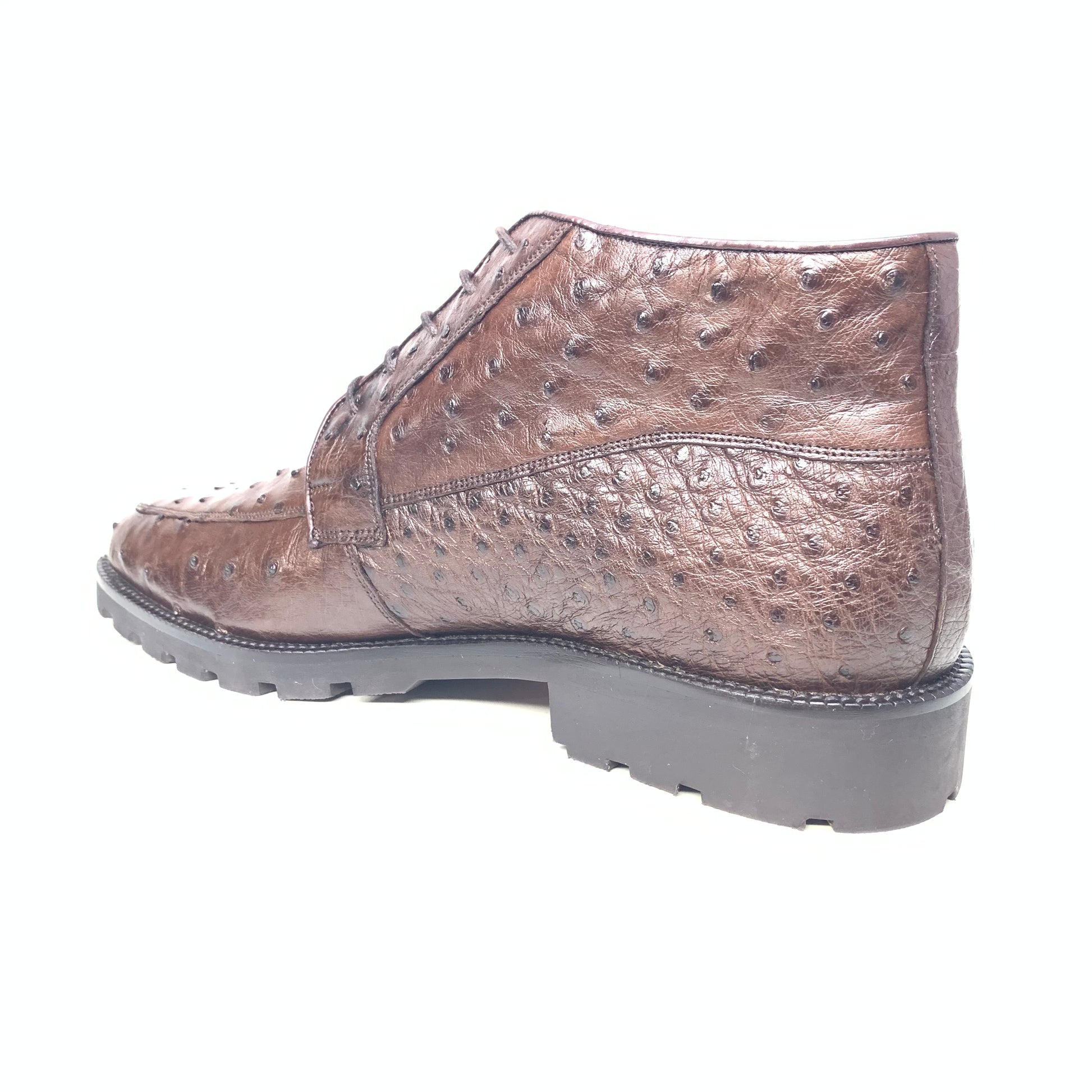 Los Altos Brown Ostrich Quill All-Over  Lace Up Ankle Boots - Dudes Boutique