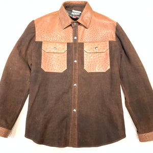 Kashani Chocolate Brown Ostrich Quill/Suede Shirt - Dudes Boutique