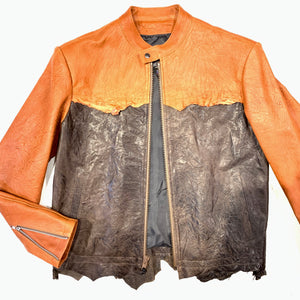 Kashani Brown Two Tone Raw Cut Lambskin Leather Jacket - Dudes Boutique