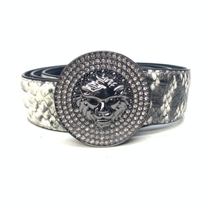 Barabas "Lion Guard" Shiny Black/White Snake Adjustable Luxury Leather Dress Belt - Dudes Boutique