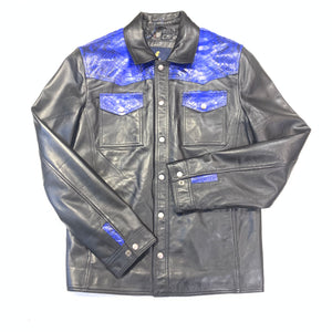 Barya NewYork Blue/Black Python Snakeskin Button-Up Shirt - Dudes Boutique