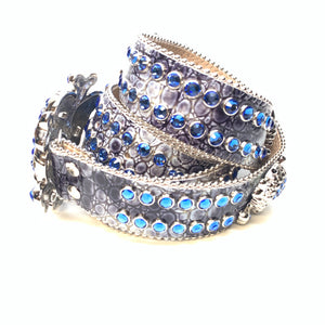 b.b. Simon 'Ocean Skull' Patent Double Row Crystal Belt - Dudes Boutique