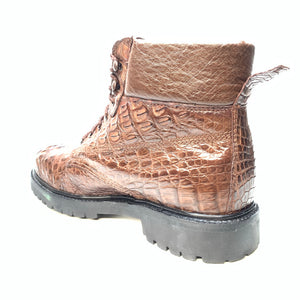 Vestigium Chocolate Brown Hornback Crocodile Combat Boots - Dudes Boutique