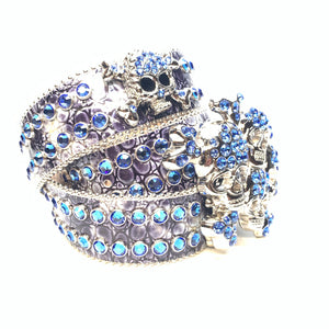 b.b. Simon 'Ocean Skull' Patent Double Row Crystal Belt - Dudes Boutique