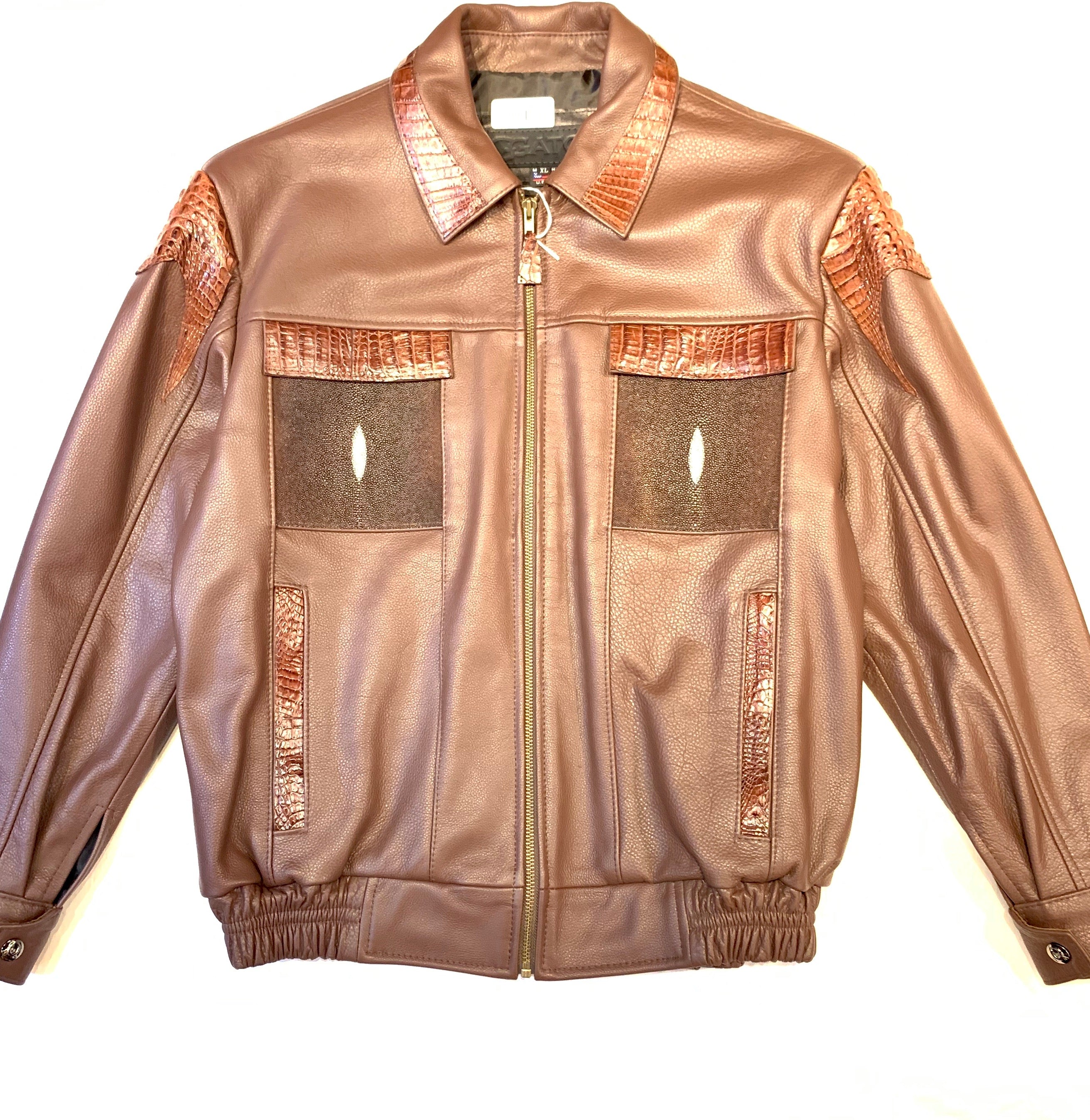 Kashani Chocolate Brown Alligator Horn-Back/Stingray Bomber Jacket - Dudes Boutique