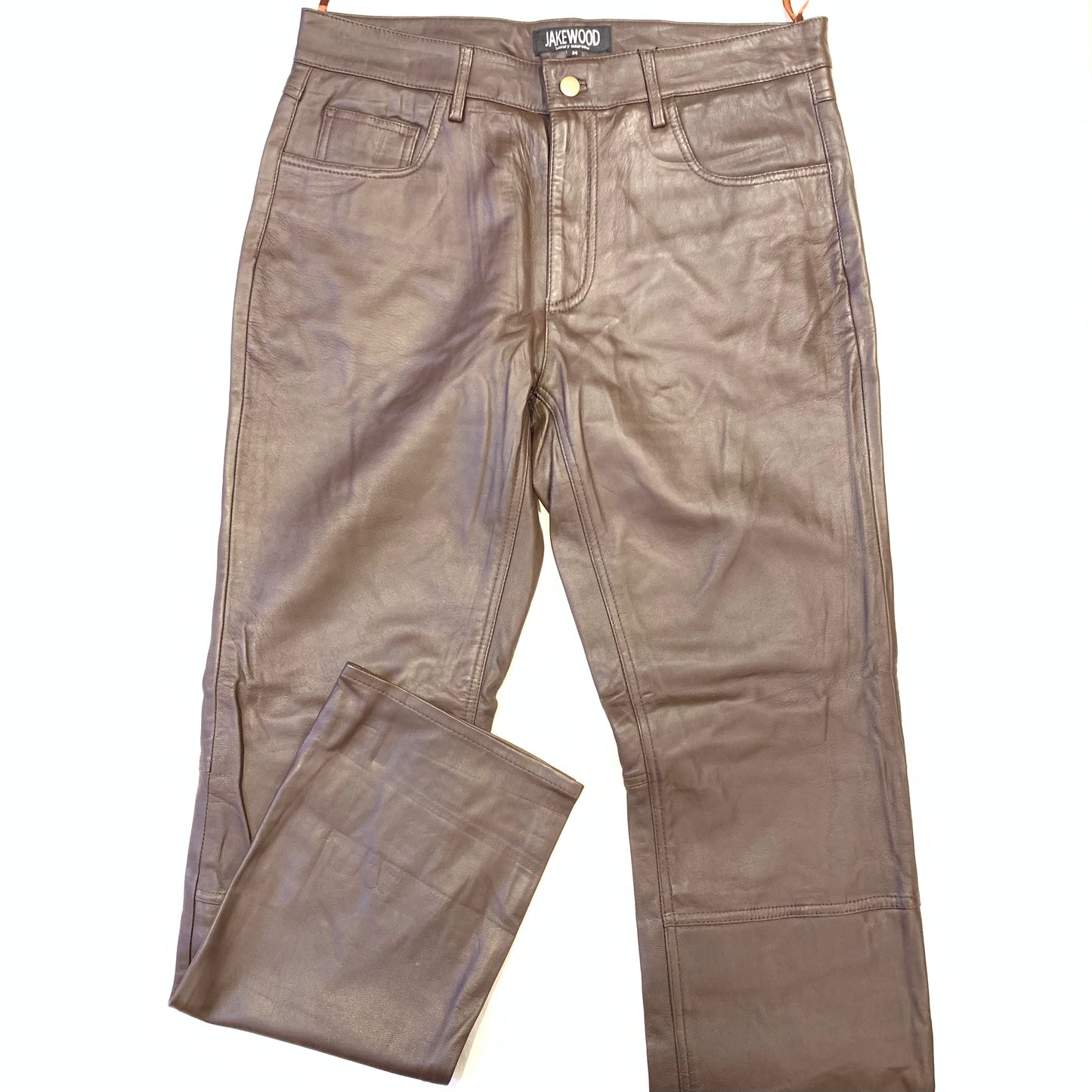 Kashani Men's Brown Lambskin Straight Cut Leather Pants - Dudes Boutique
