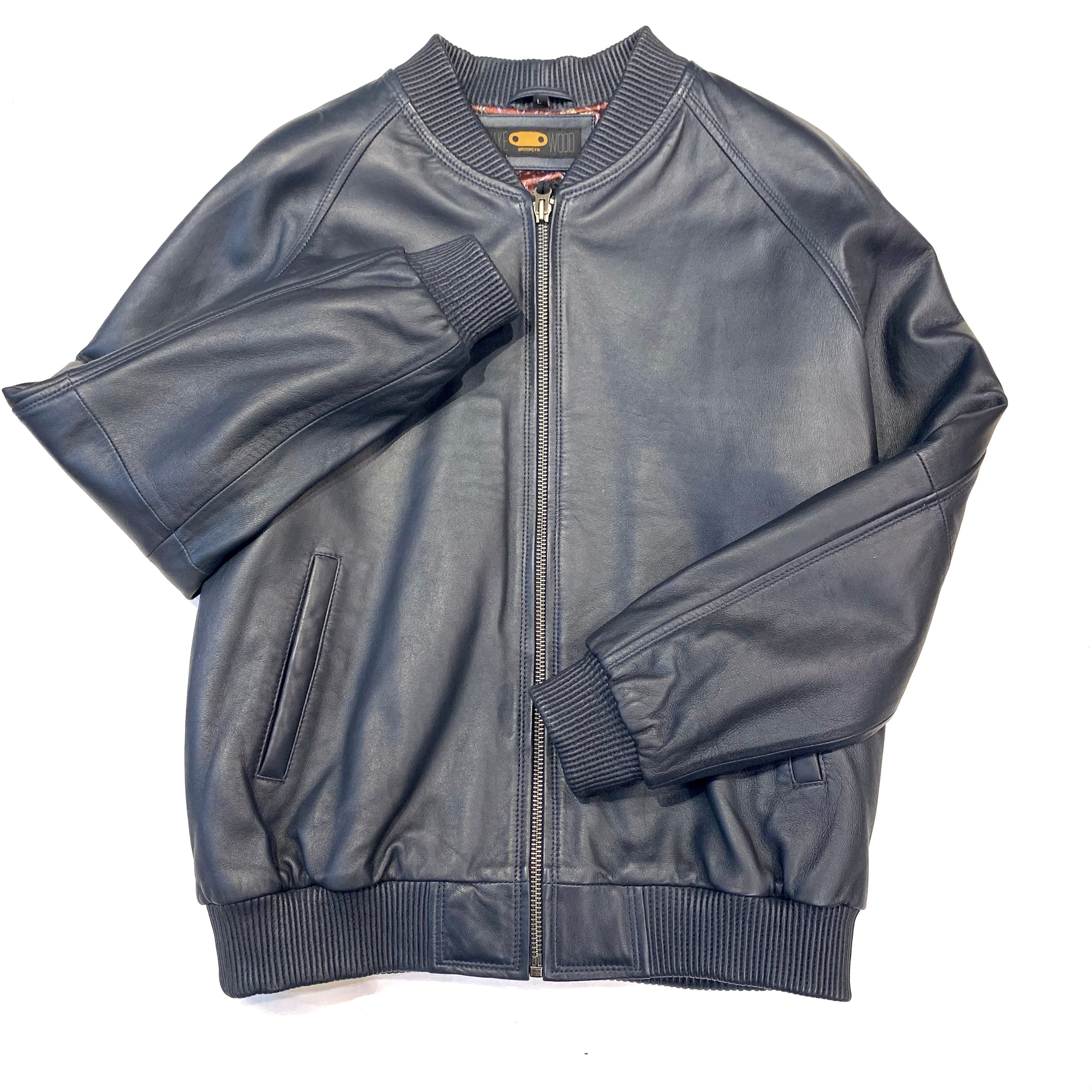 Kashani Navy Blue Naked Lambskin Bomber Jacket - Dudes Boutique