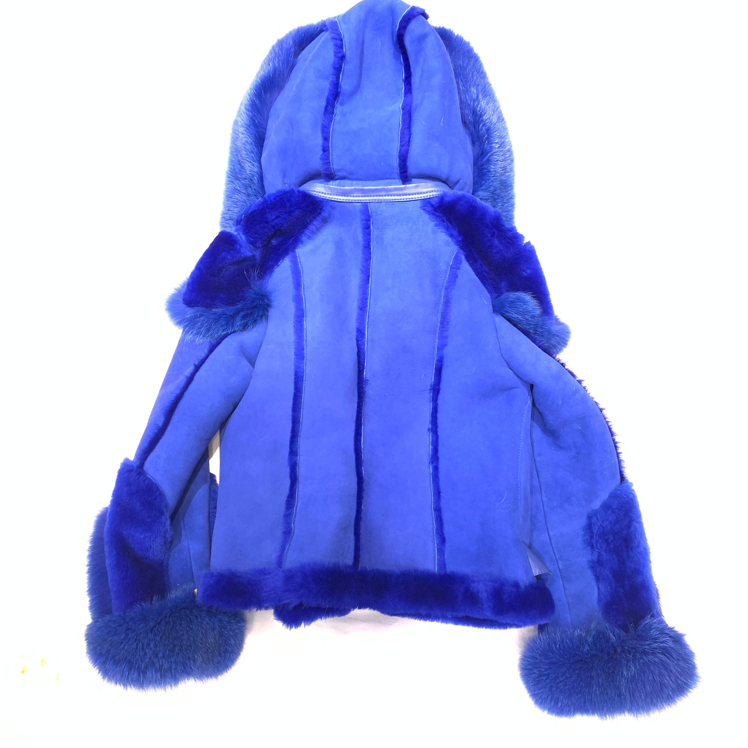 Kashani Ladies Royal Blue Biker Fox Shearling Coat - Dudes Boutique