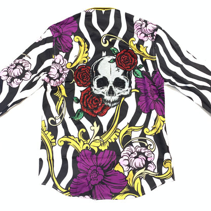 Barocco Men's Skull Rose Crystal Button Up Shirt - Dudes Boutique