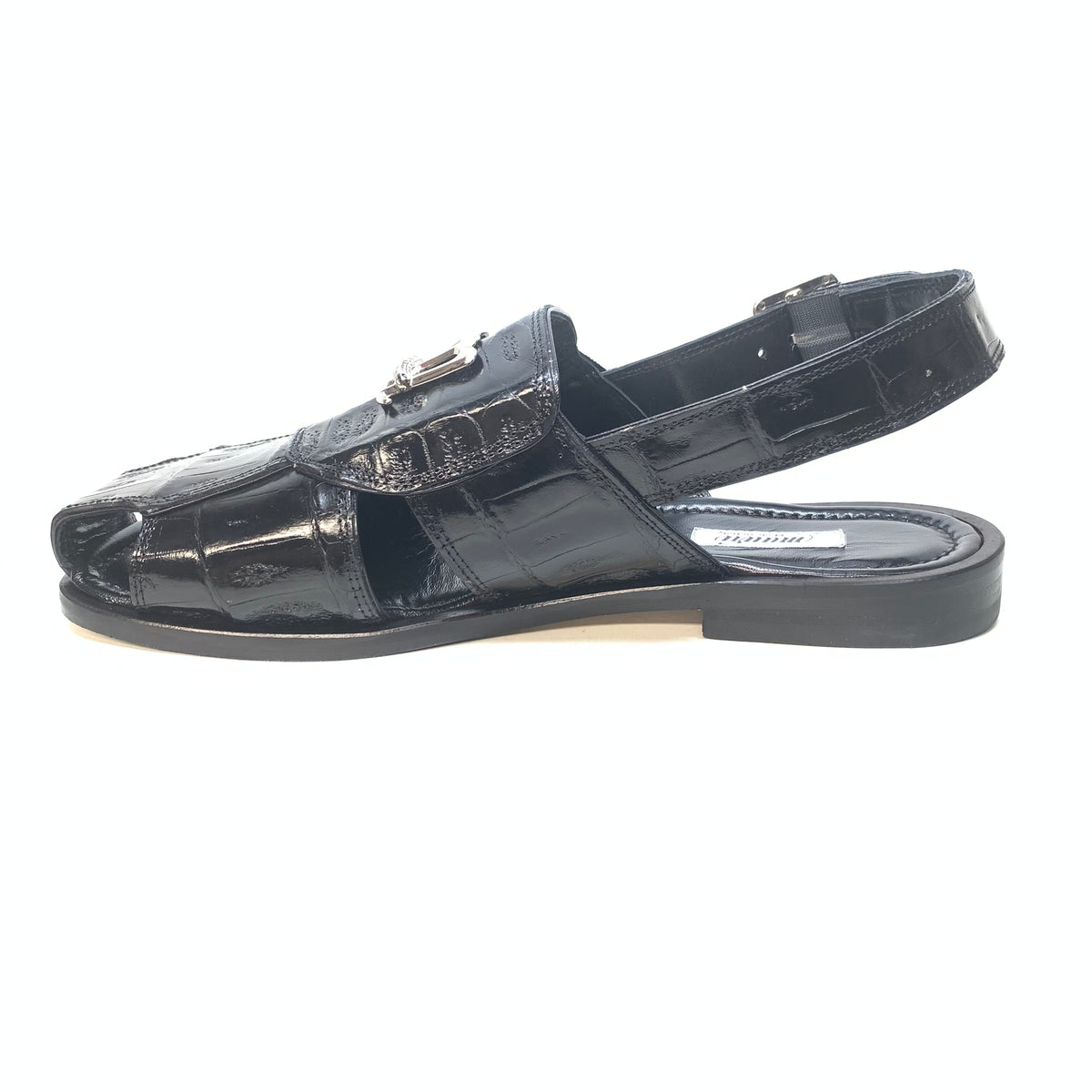 Mauri 5071 Black Silver Baby Crocodile Sandals - Dudes Boutique