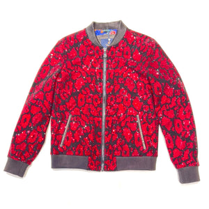 Barya NewYork Red Black Crystal Bomber Jacket - Dudes Boutique