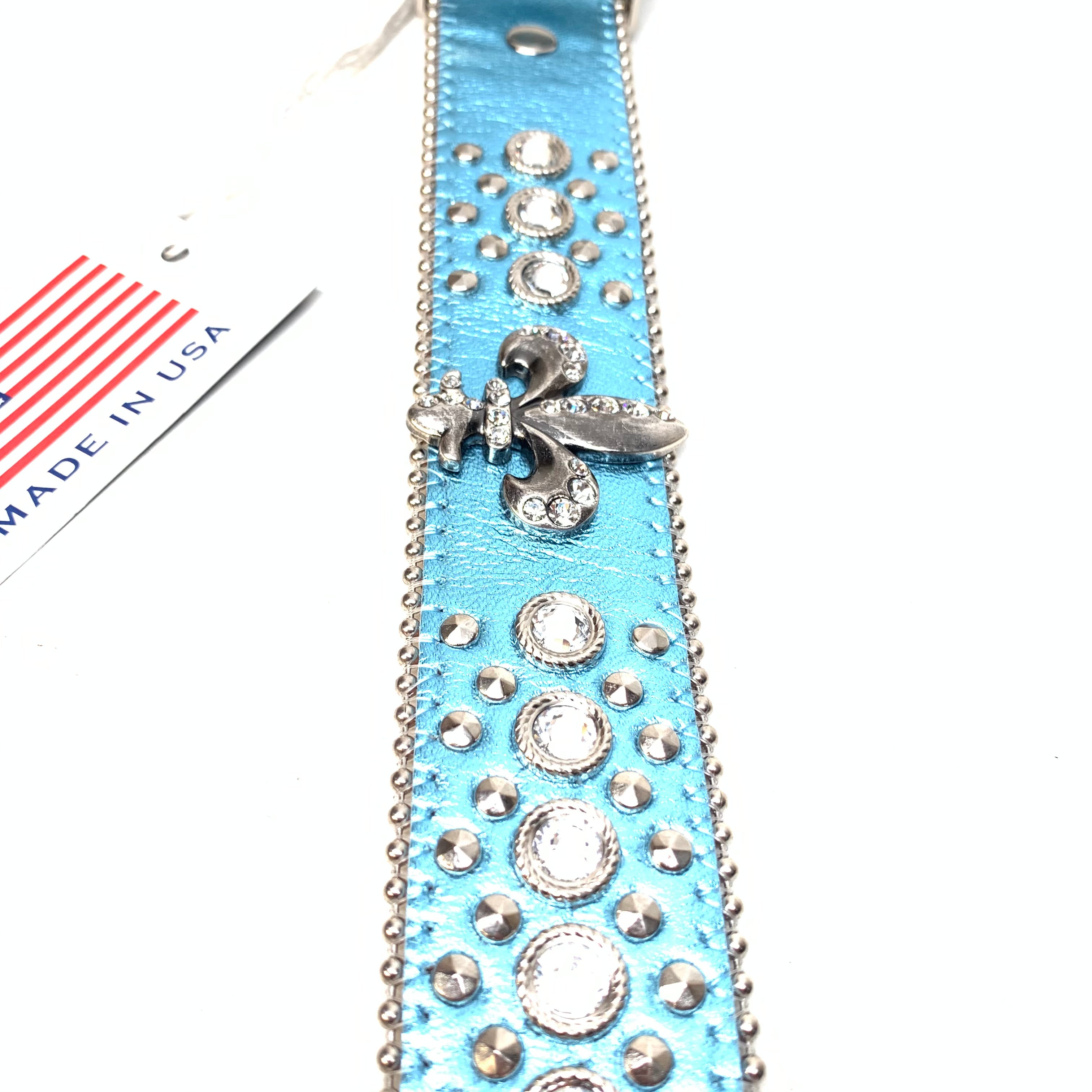 b.b. Simon Sea Blue fleur de lis Crystal Belt - Dudes Boutique