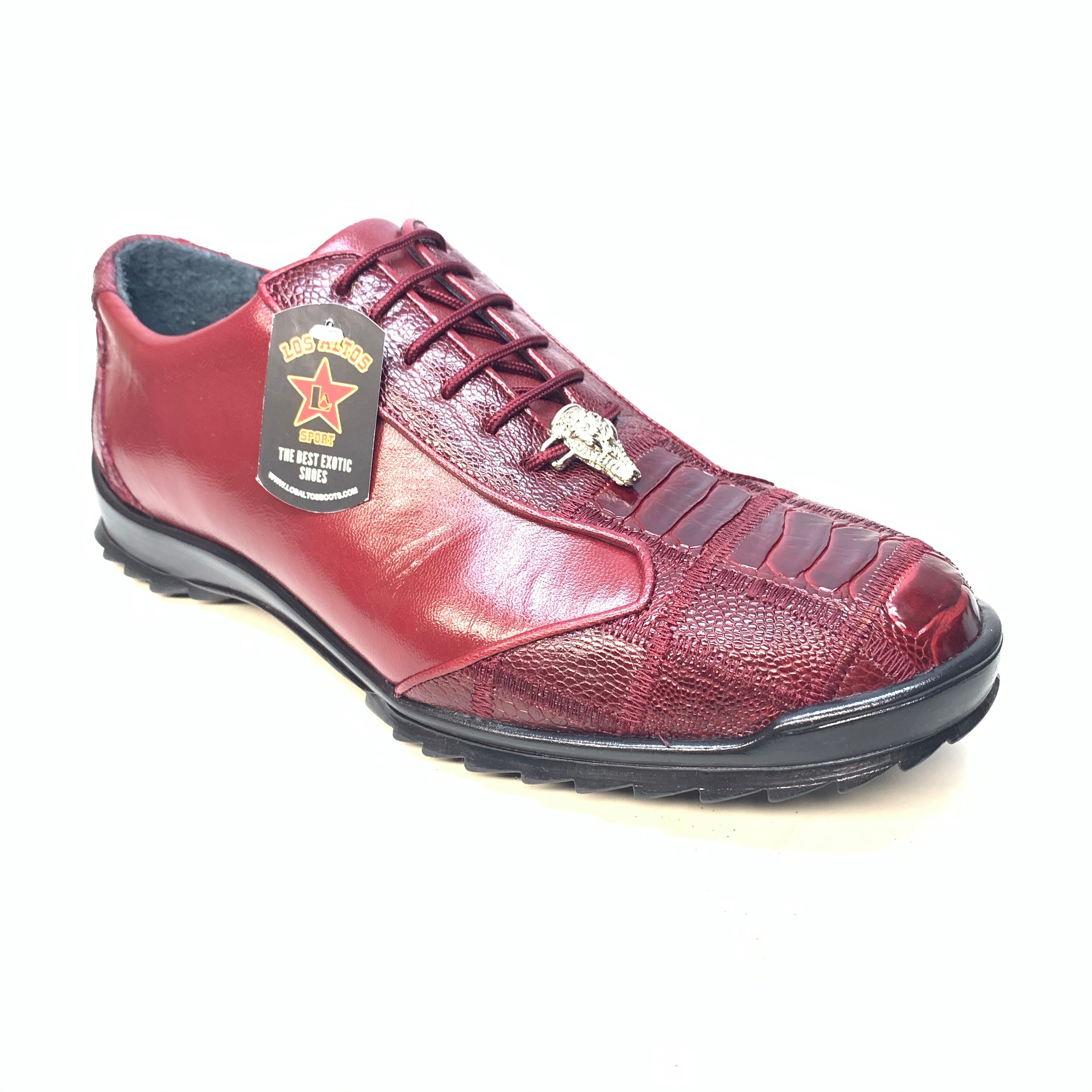 Los Altos Wine Red Ostrich Leg Lace Up Sneakers - Dudes Boutique