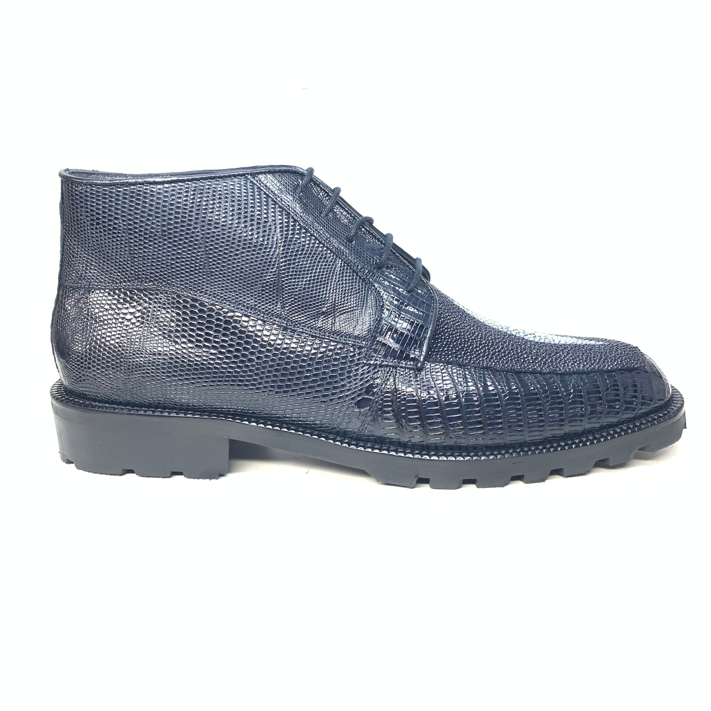 Los Altos Navy Blue Stingray Lizard Lace Up Ankle Boots - Dudes Boutique