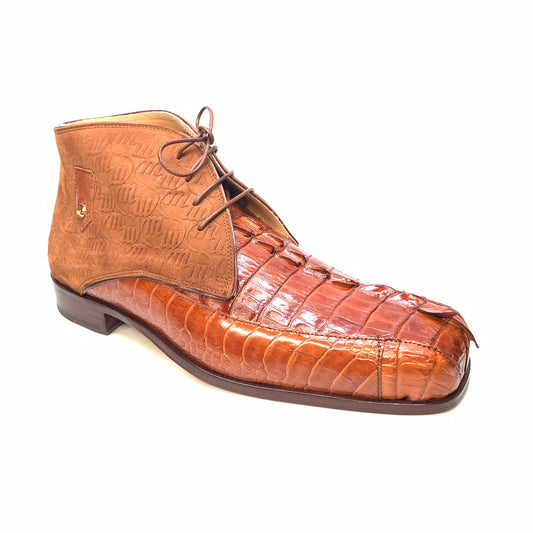 Mauri 2831 'Chicago' Cognac Ostrich Leg/Hornback Tail/Calf Ankle Boot - Dudes Boutique