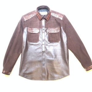 Kashani Chocolate Suede Hornback Crocodile Button-Up Shirt - Dudes Boutique