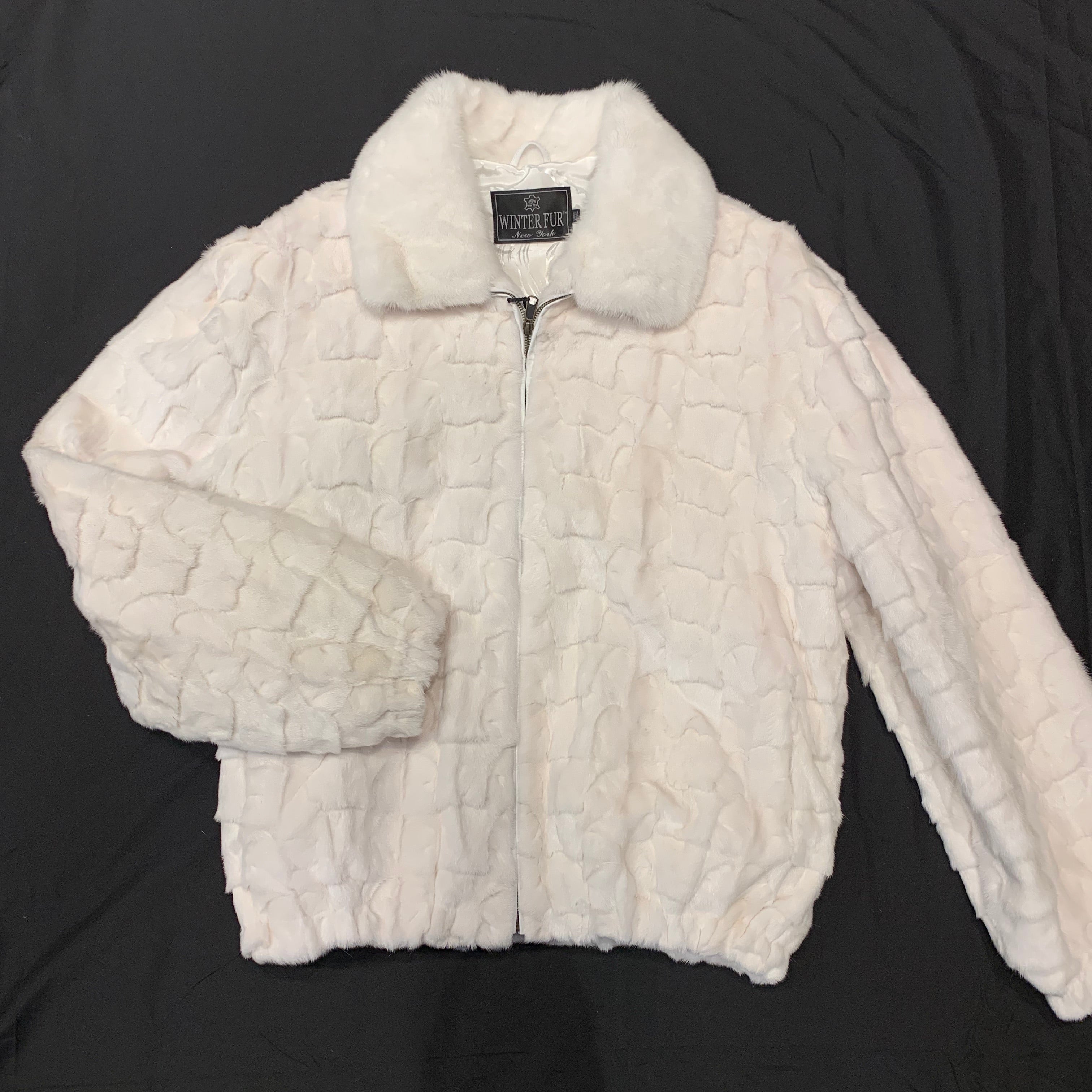 Kashani White Diamond Cut Mink Bomber Jacket - Dudes Boutique