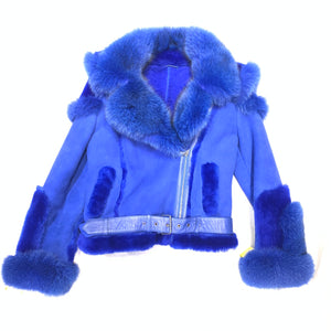 Kashani Ladies Royal Blue Biker Fox Shearling Coat - Dudes Boutique