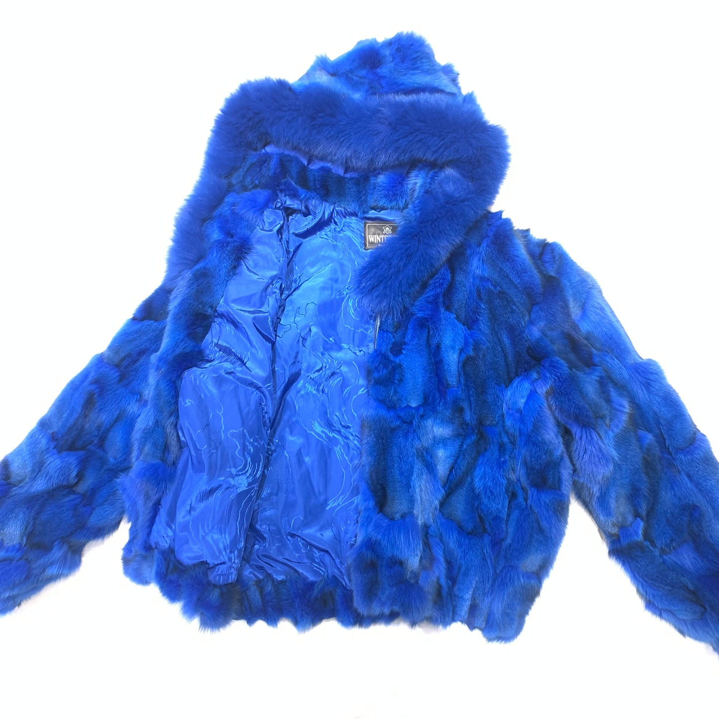 Kashani Women's Royal Blue Full Fox Fur  Hooded Bomber Coat - Dudes Boutique