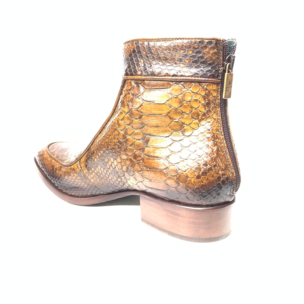 Jo Ghost Caramel Brown Python Zipper Ankle Boots - Dudes Boutique