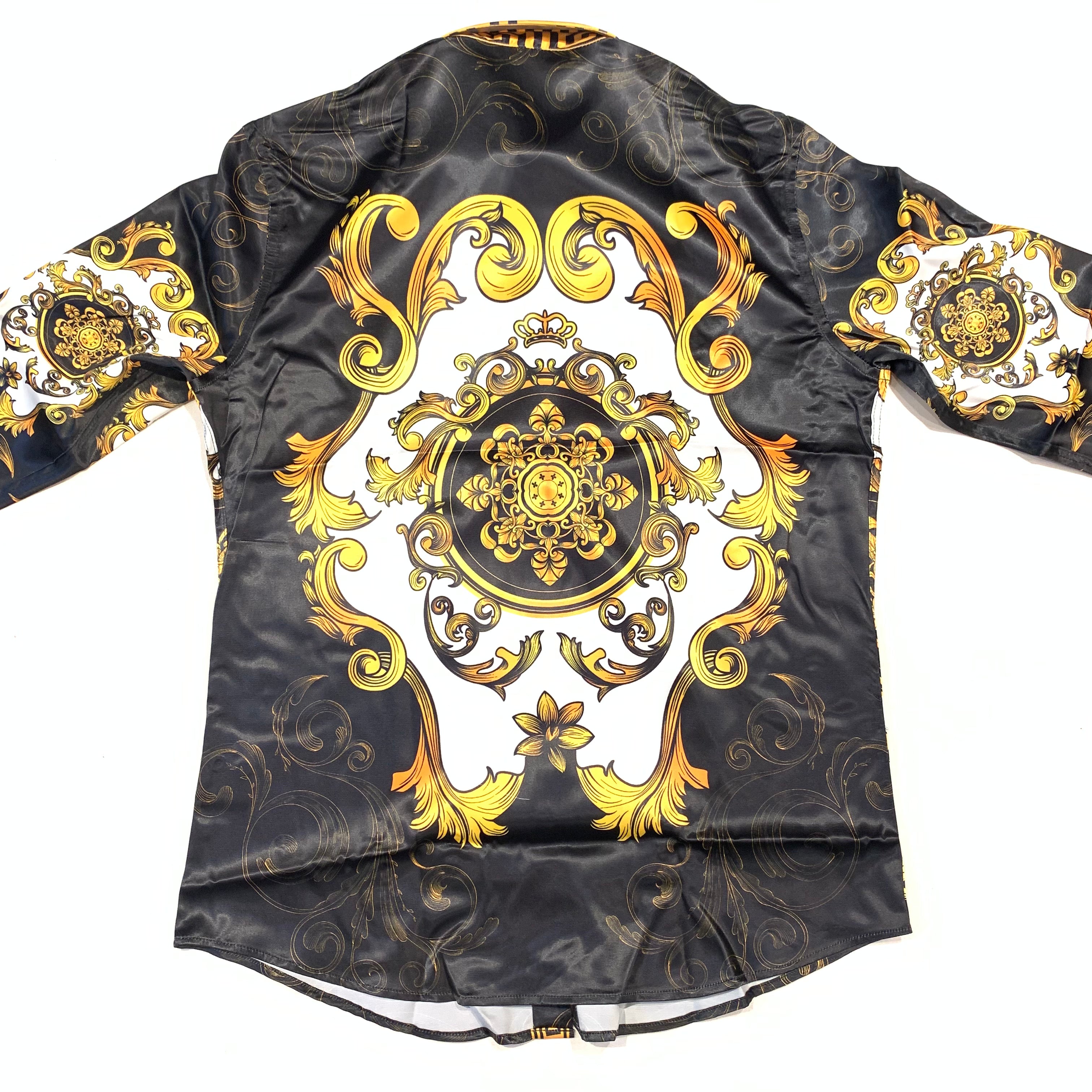 Barocco Men's Black Gold Garden Greek key Button Up Shirt - Dudes Boutique