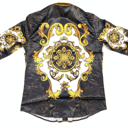 Barocco Men's Black Gold Garden Greek key Button Up Shirt - Dudes Boutique