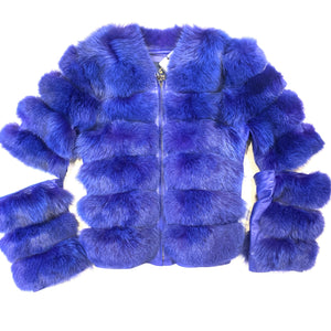 Kashani Ladies Blue Fox Fur Removable Sleeve Fur Coat - Dudes Boutique