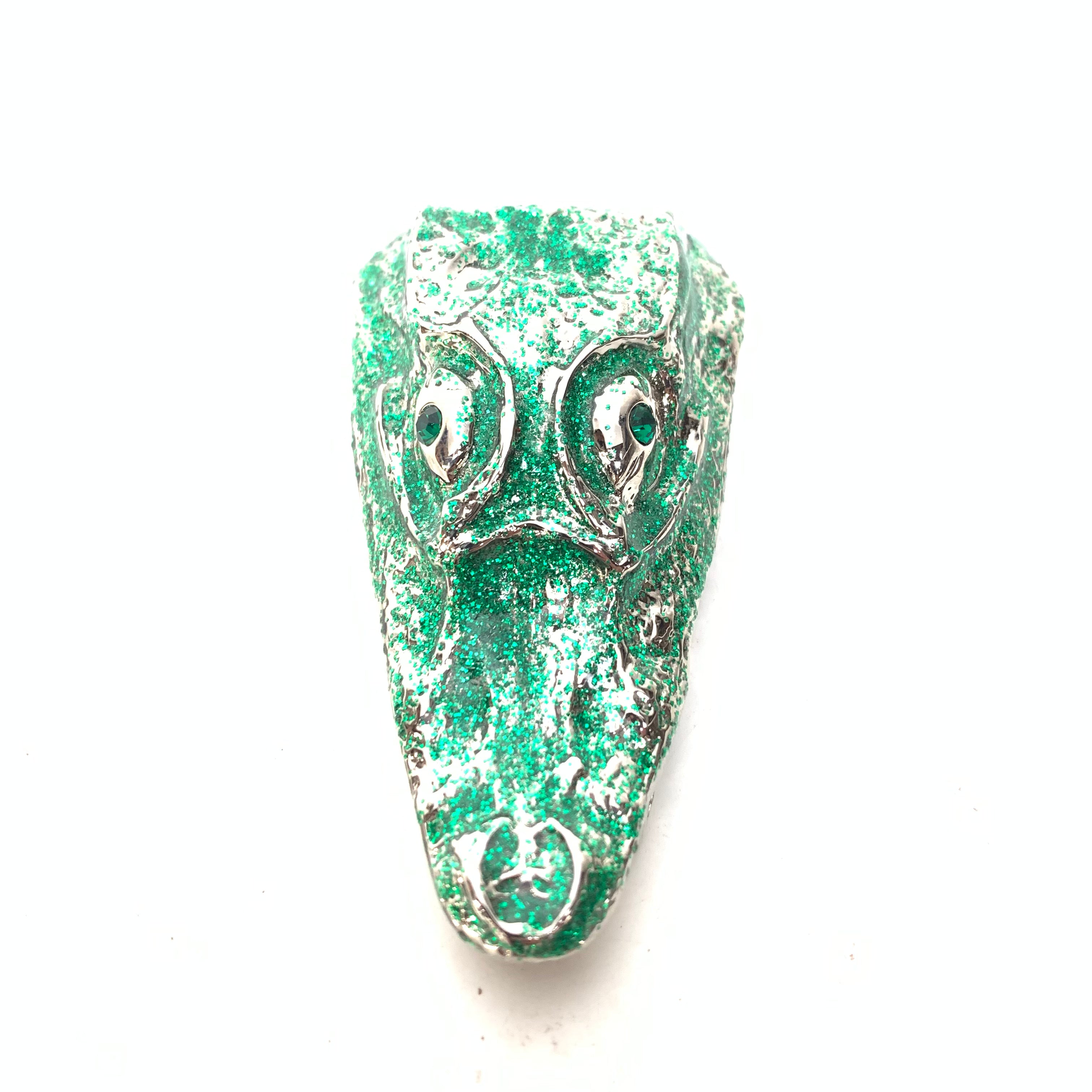 Mauri "Crystal Eye" Green Gator Head Lace Holders - Dudes Boutique